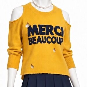 J. CREW Merci Beaucoup Yellow Cashmere Cold Shoulder Sweater Women's | Sz XS